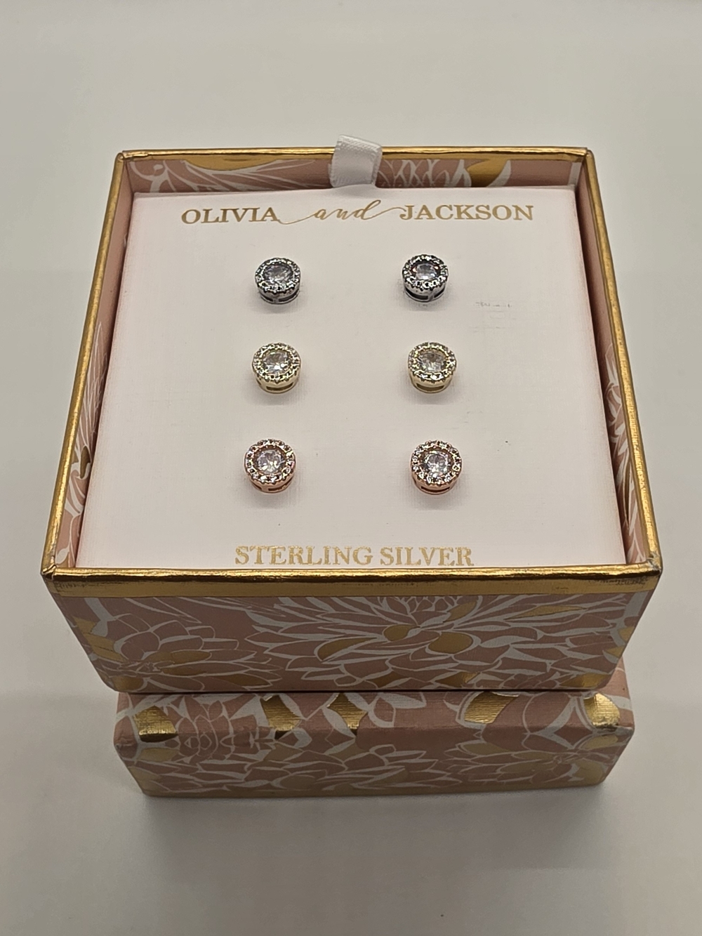 Sterling Silver Trio Stud Earring Set - Silver, Gold, Rose Gold